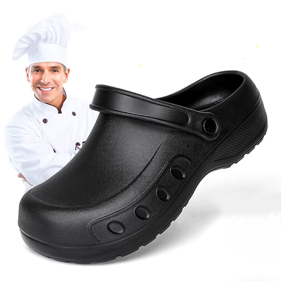 Tất cả giày đầu bếp màu đen giày nam Bao Đầu dép đi trong nhà bếp chống thấm nước chống trơn trượt giày làm việc chịu mài mòn nhà ăn khách sạn đế mềm nhẹ dép đầu bếp không quai
