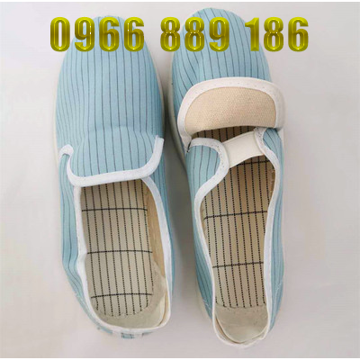 Giày chống tĩnh điện bốn lỗ không bám bụi sọc trắng xanh sử dụng trong sạch, Giày chống tĩnh điện thoải mái chuyên dụng phòng sạch